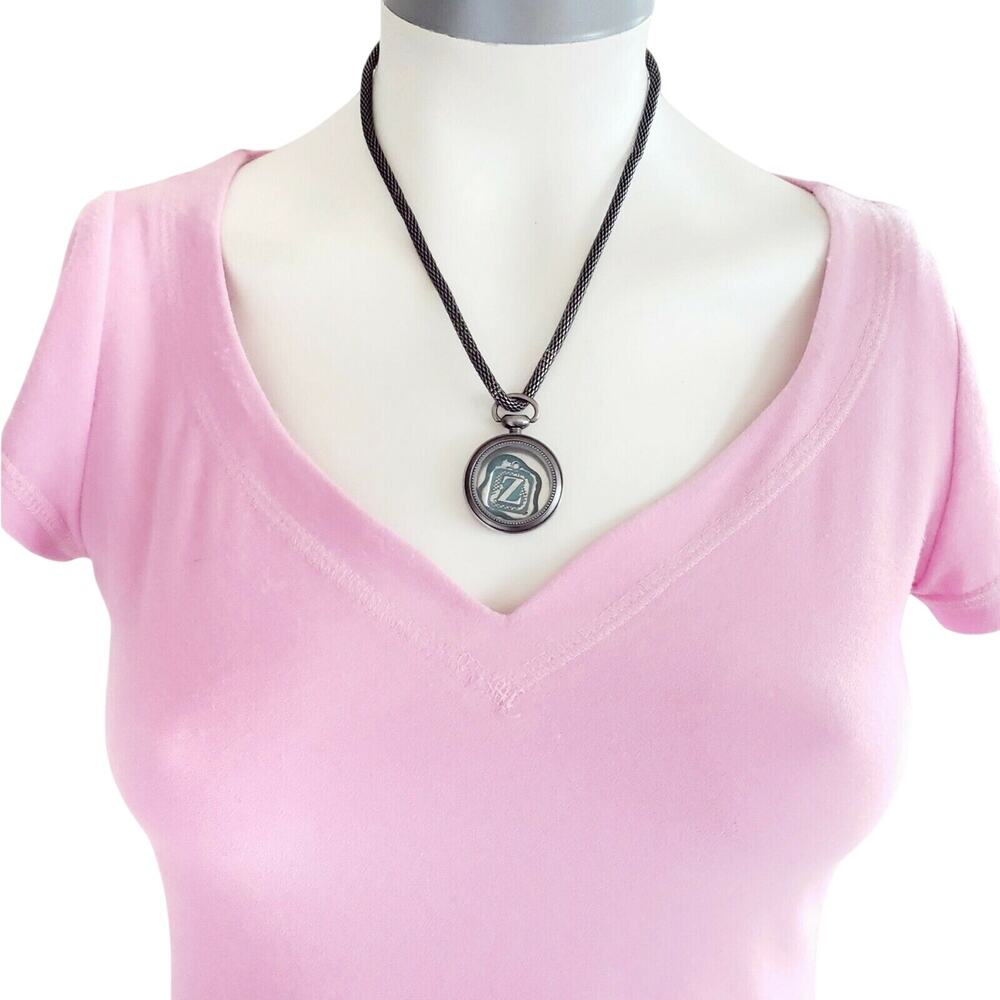 Z charm pocket watch pendant shadowbox necklace gunmetal snake serpent chain